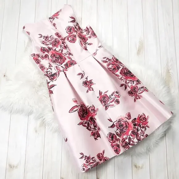 🆕 Donna Morgan Pink Dusty Rose Printed Floral Sleeveless‎ V-Neck Dress 10 - Picture 4 of 5